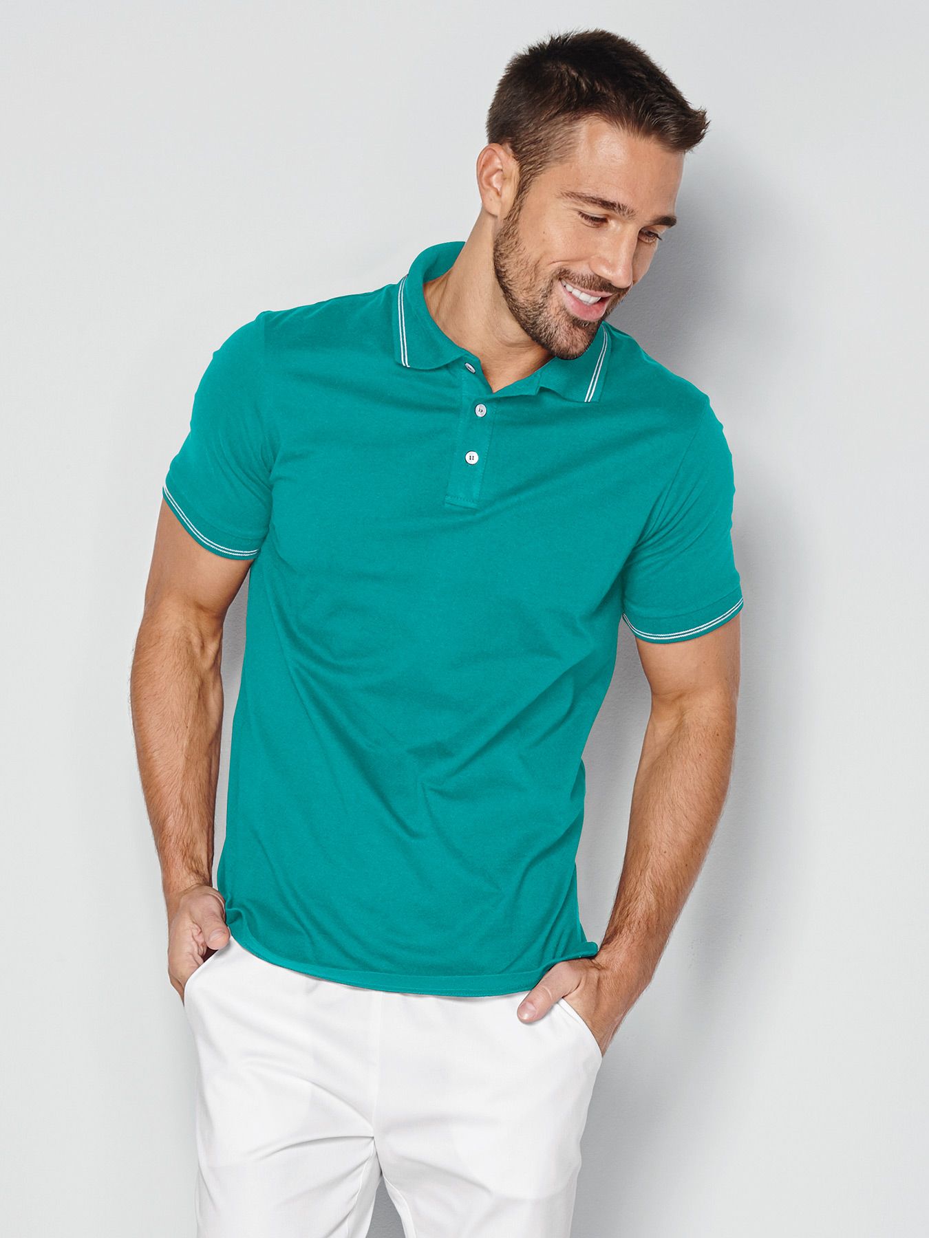 Unisex poloshirt met strepen in de kraag – piqué