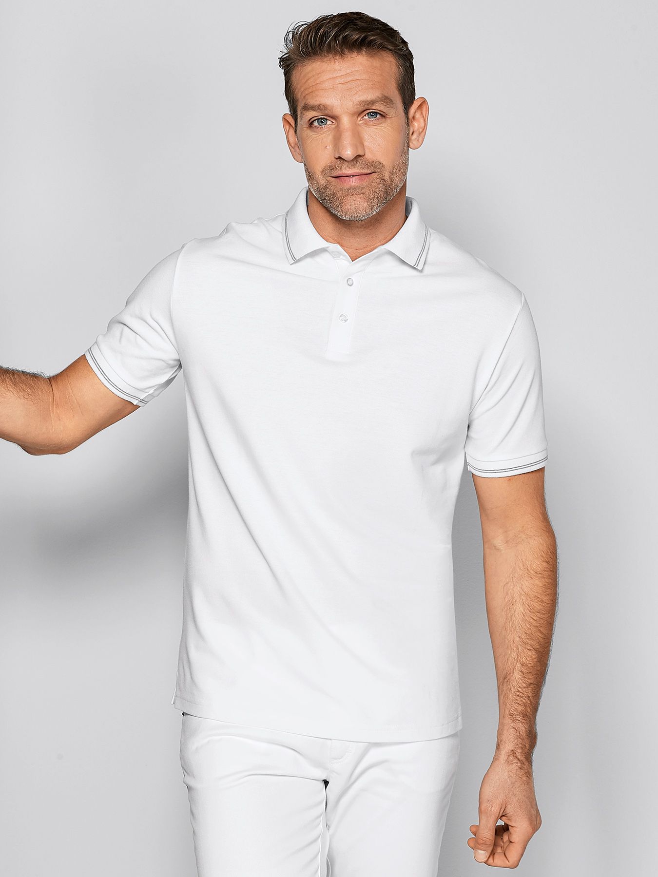 Unisex poloshirt met strepen in de kraag – piqué