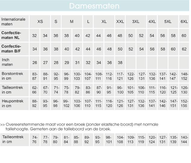 Maten advies dames - 7days Nederland